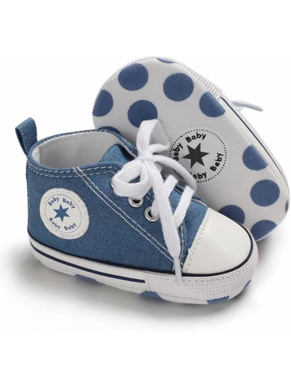 Unisex Infant High Top Sneakers, Non-Slip Canvas Denim First Walker Shoes